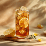 Homemade ginger infusion recipe in a clear glass with fresh ginger root
