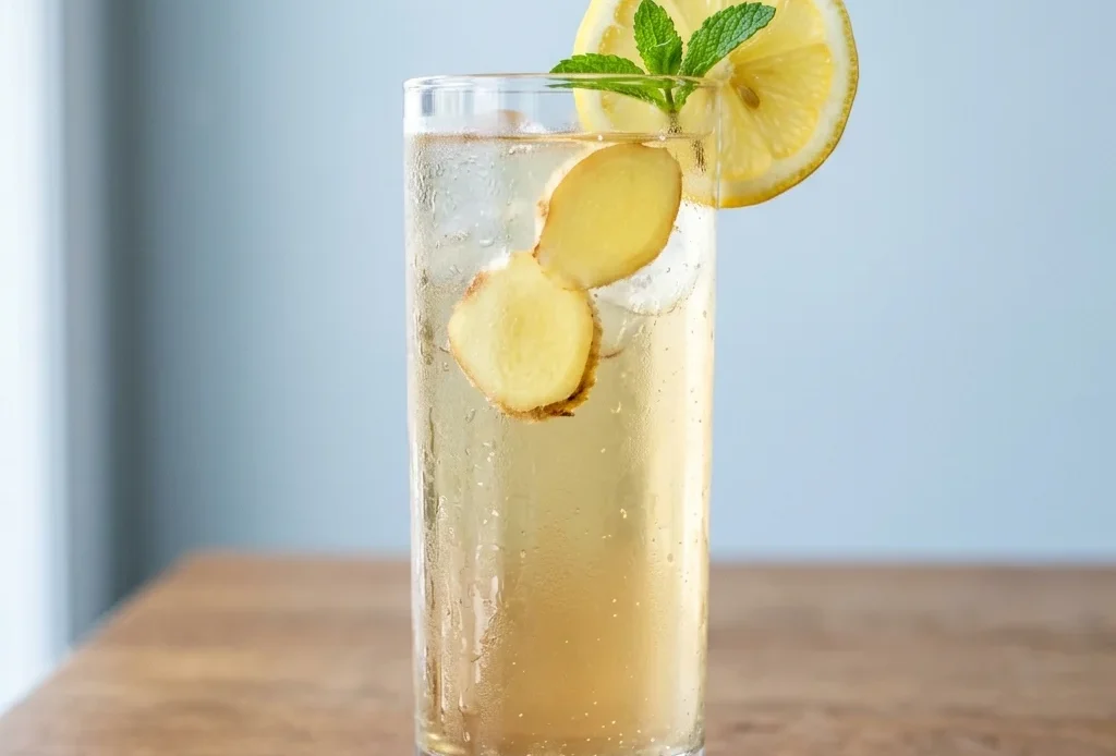 Ginger Water Recipe served in a glass with garnish