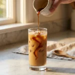 mapleine syrup recipe in a glass bottle with a spoon on a wooden surface