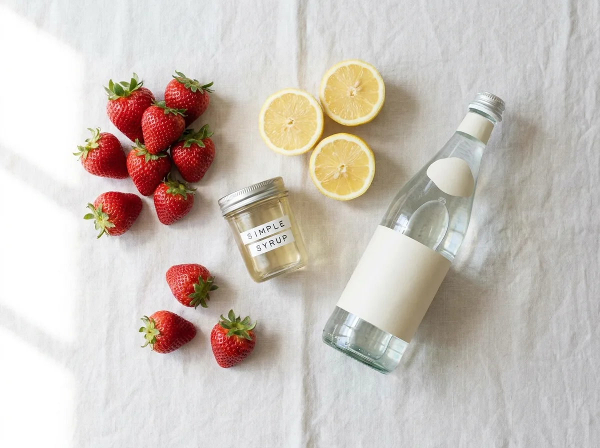 fresh strawberries and lemons laid out flat for strawberry lemonade mocktail preparation
