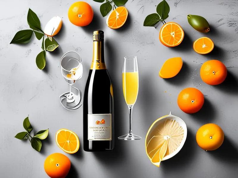 Ingredients for mockmosa: champagne flute, orange juice, sparkling white grape juice