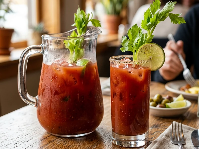 Virgin Mary mocktail served in glasses for brunch with celery garnish