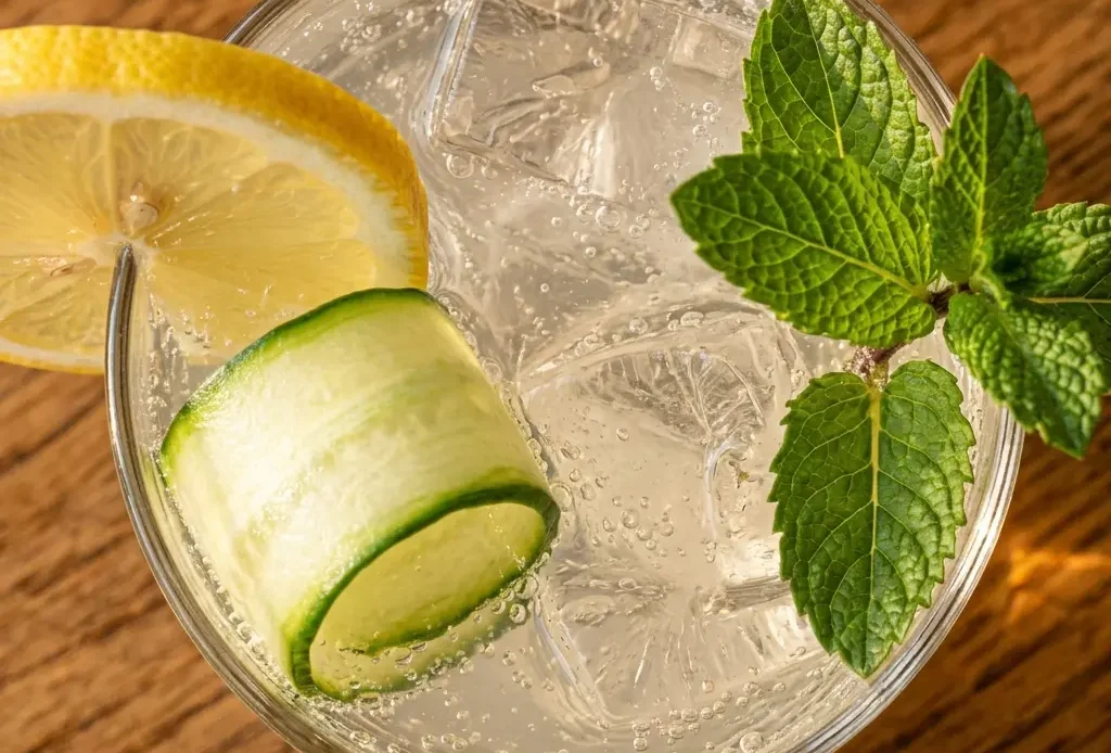 Baking soda shot for weight loss in a glass with lemon and mint