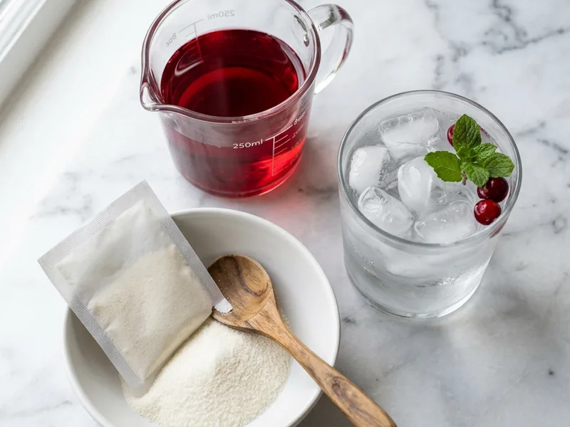 ingredients for bariatric gelatin recipe - gelatin, sugar-free cranberry juice, water