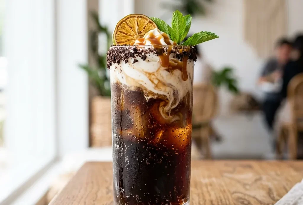Crumbl dirty soda recipe with cookie butter cream swirl