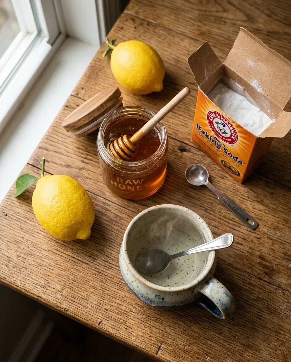Raw honey, baking soda, and warm water for the dr oz baking soda recipe honey trick