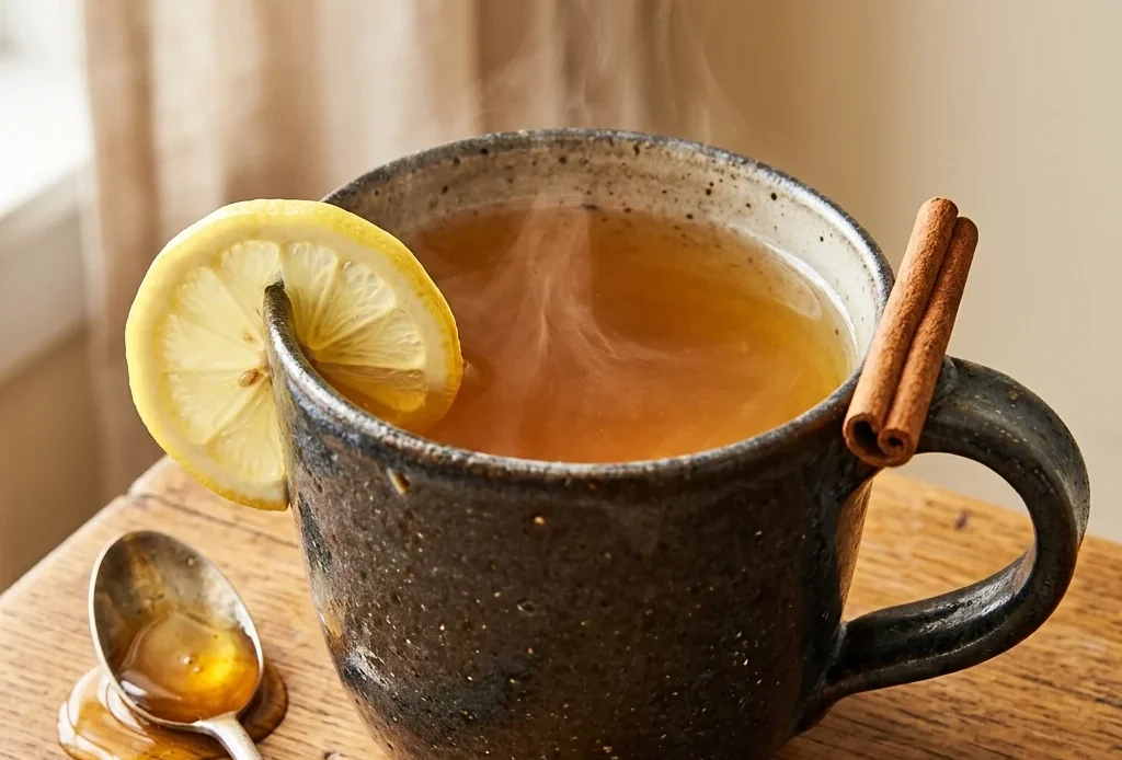 Dr oz baking soda recipe honey trick served warm in a ceramic mug with steam rising