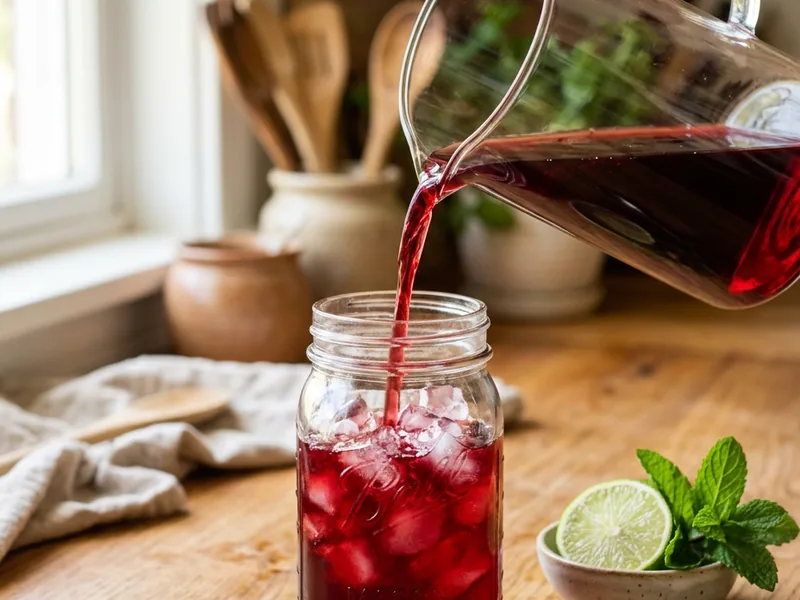 hibiscus tea recipe being poured over ice