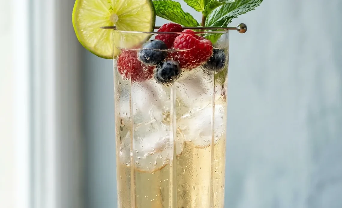 low calorie mocktails -- sparkling citrus drink in a highball glass