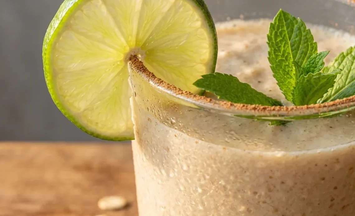 oat trick for weight loss recipe in a rocks glass with lime