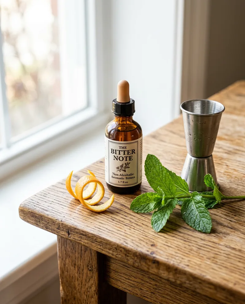 Non-alcoholic bitters, citrus peel, and mint for sophisticated mocktails