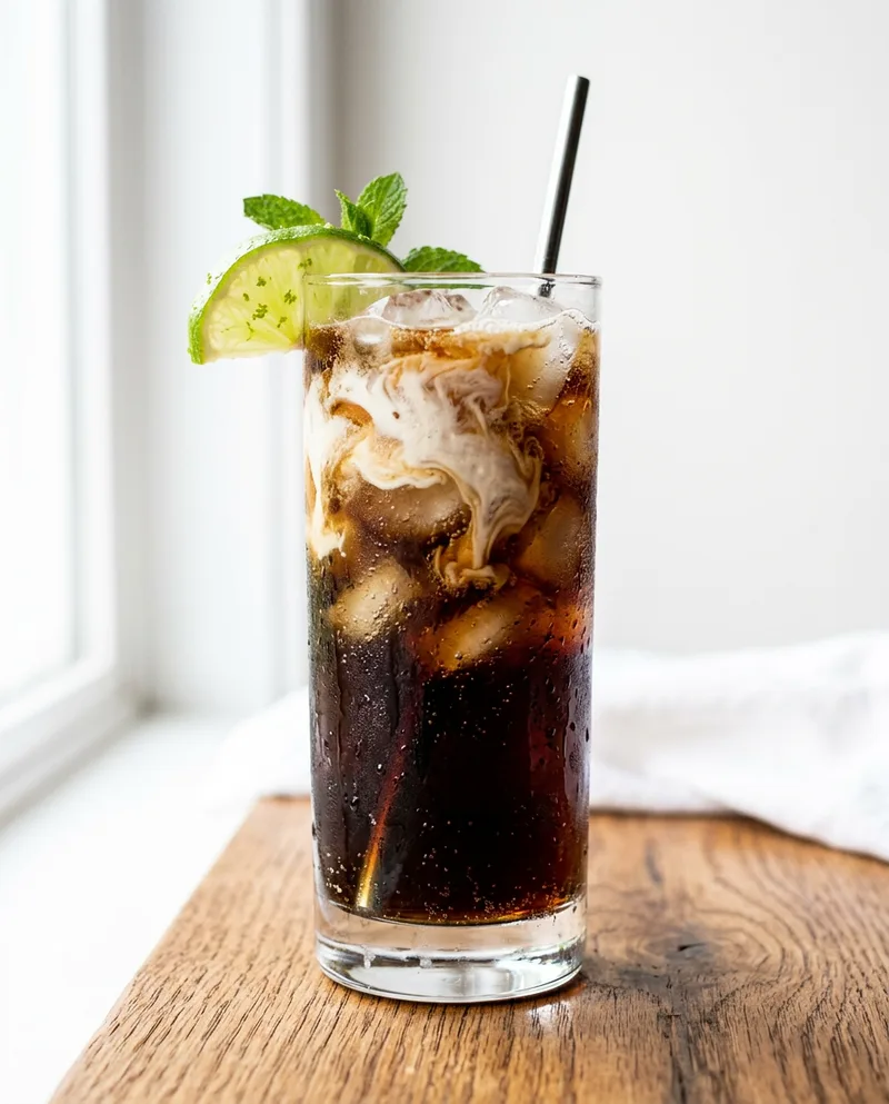 Taco Bell dirty soda recipe: Pepsi with a coconut cream layer and lime wedge
