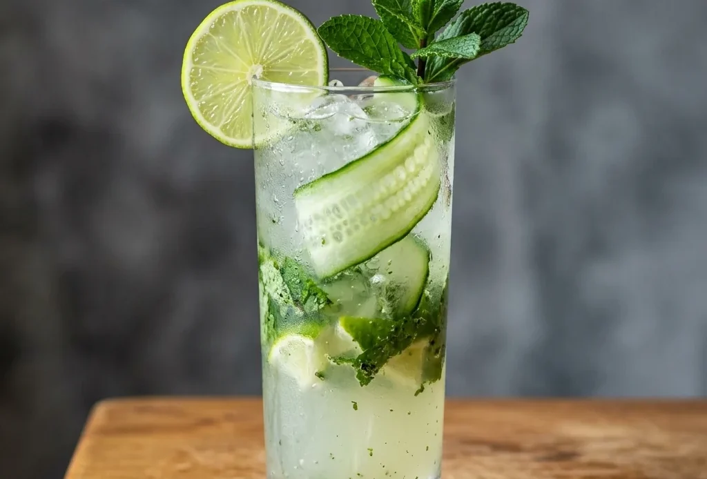 virgin mojito recipe in a tall glass with fresh mint and lime