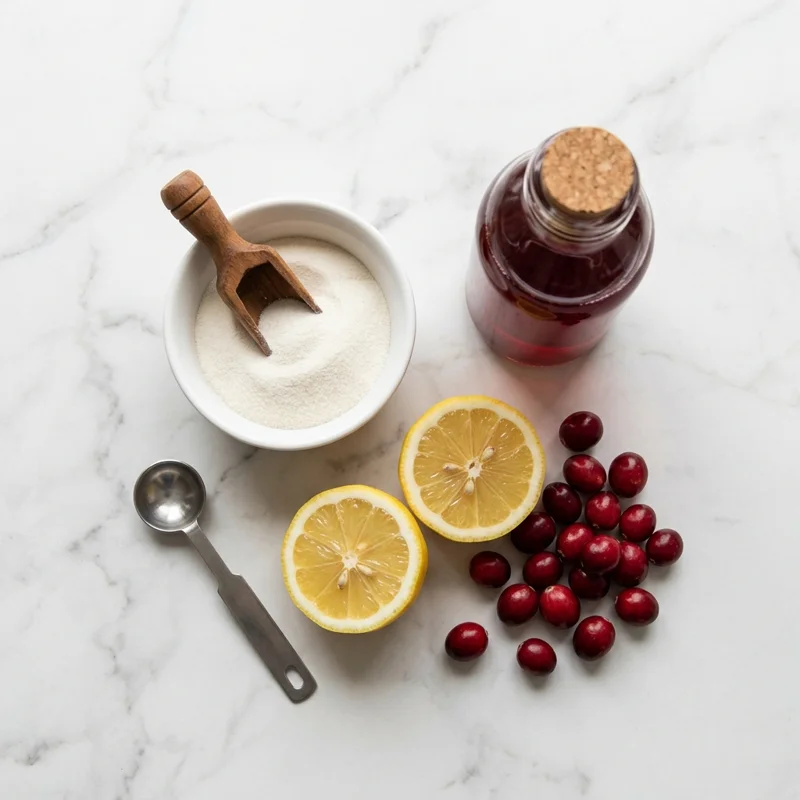 agar-agar powder, unsweetened cranberry juice and lemon for a plant-based gelatin-style drink