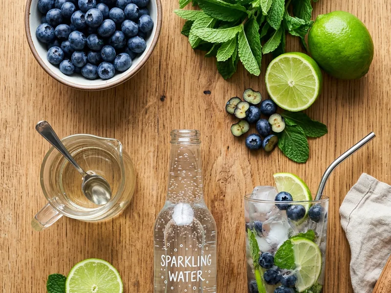 Fresh blueberries, mint, lime, and simple syrup for a blueberry mojito recipe