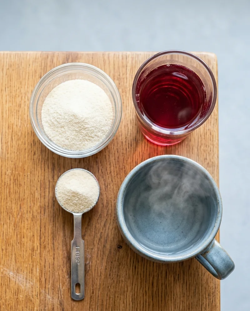 Unflavored gelatin, cranberry juice, and hot water for the Dr Oz gelatin recipe