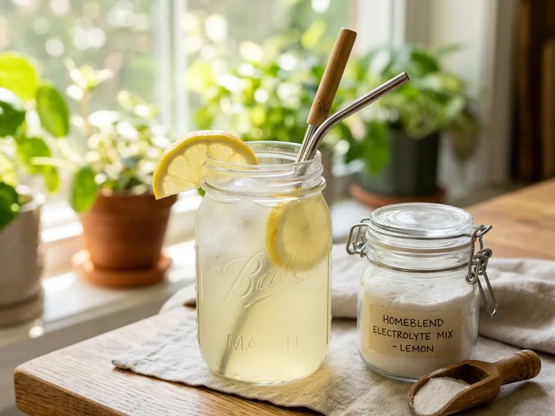Finished lmnt recipe electrolyte drink served by a sunny window