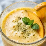 Mango lassi recipe served in a tumbler glass with cardamom dusting and mint garnish