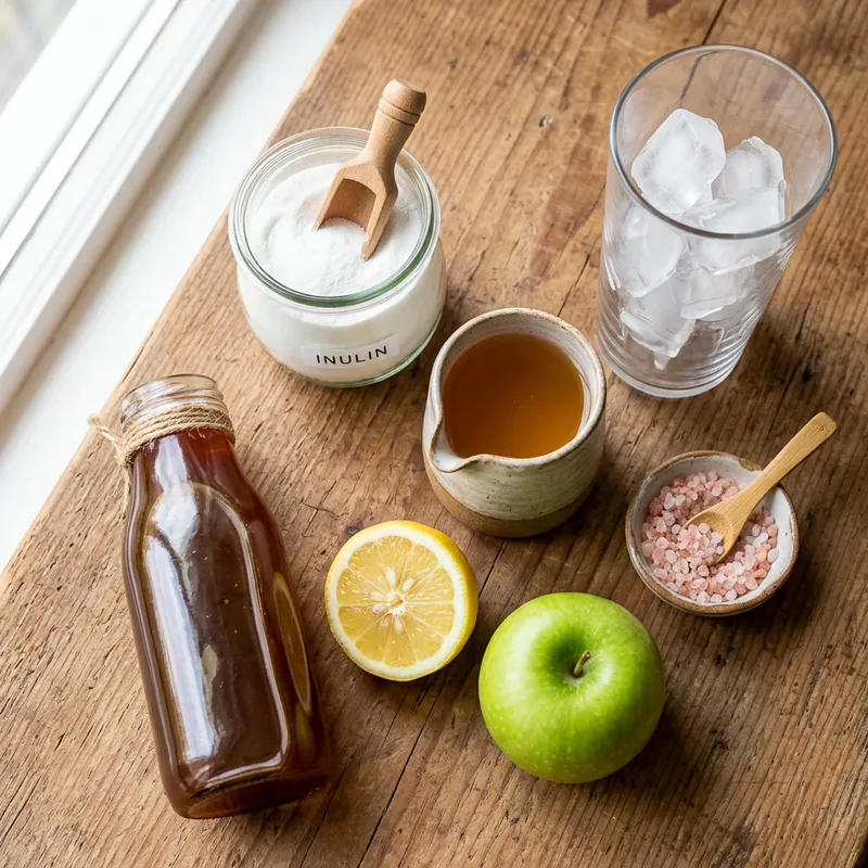 Olipop caramel apple copycat ingredients: inulin, apple juice, caramel syrup, lemon, green apple