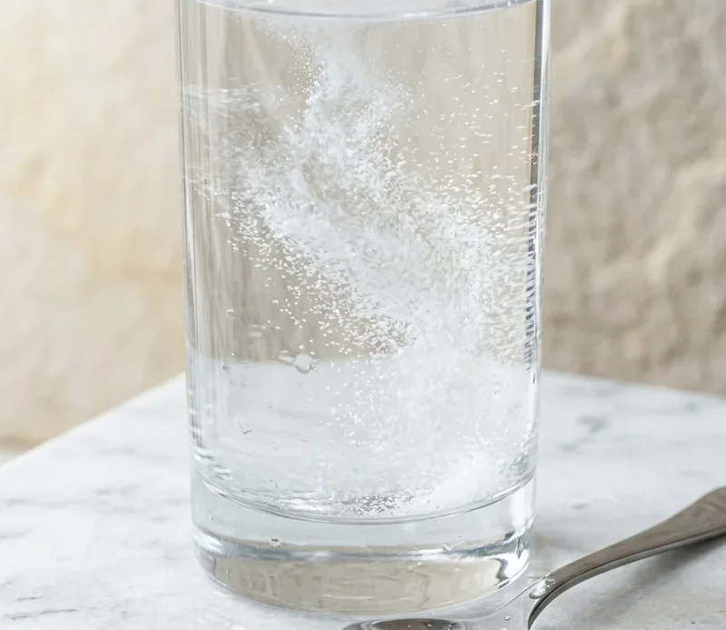 Glass of salt water flush recipe with salt dissolving